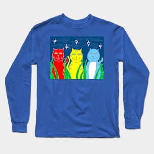 Three Cats in the Night Long Sleeve T-Shirt